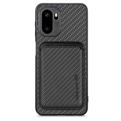 Carbon fiber leather MagSafe phone case with card holder, black