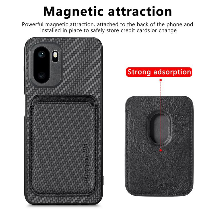 Carbon fiber leather MagSafe phone case with card holder, black, magnetic back
