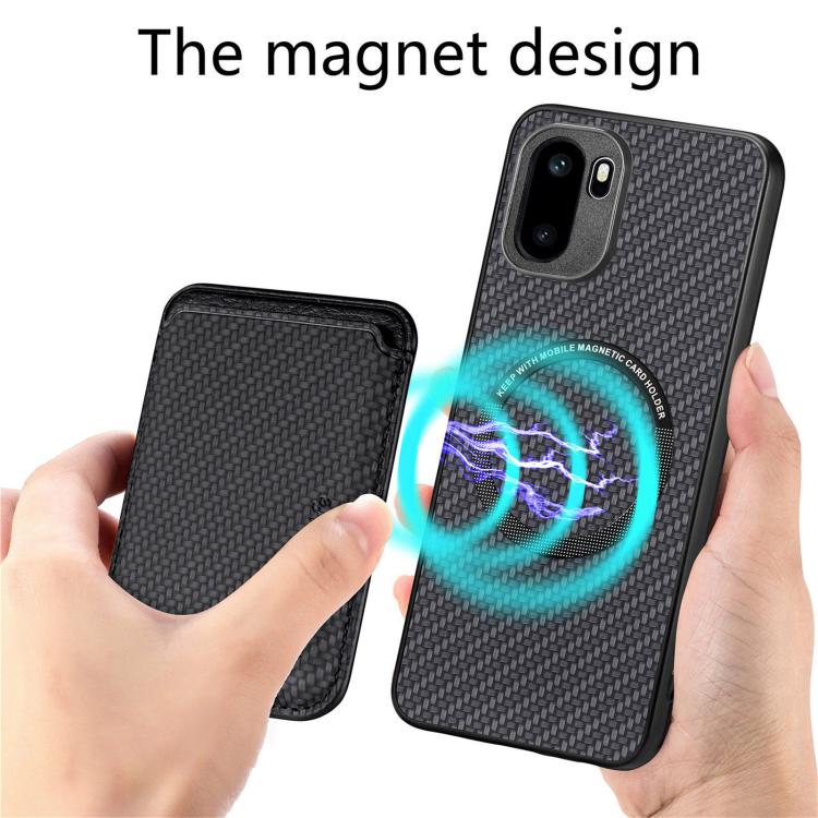 Carbon fiber leather MagSafe phone case with card holder, black