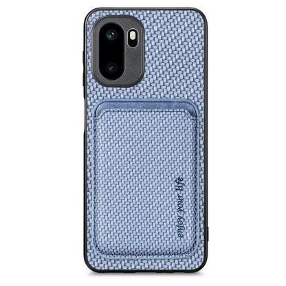 Carbon fiber leather MagSafe phone case with card holder, blue