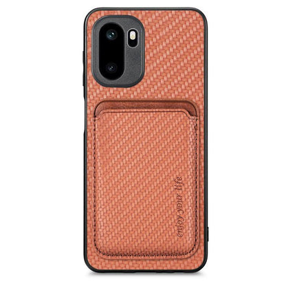 Carbon fiber leather MagSafe phone case with card holder, brown