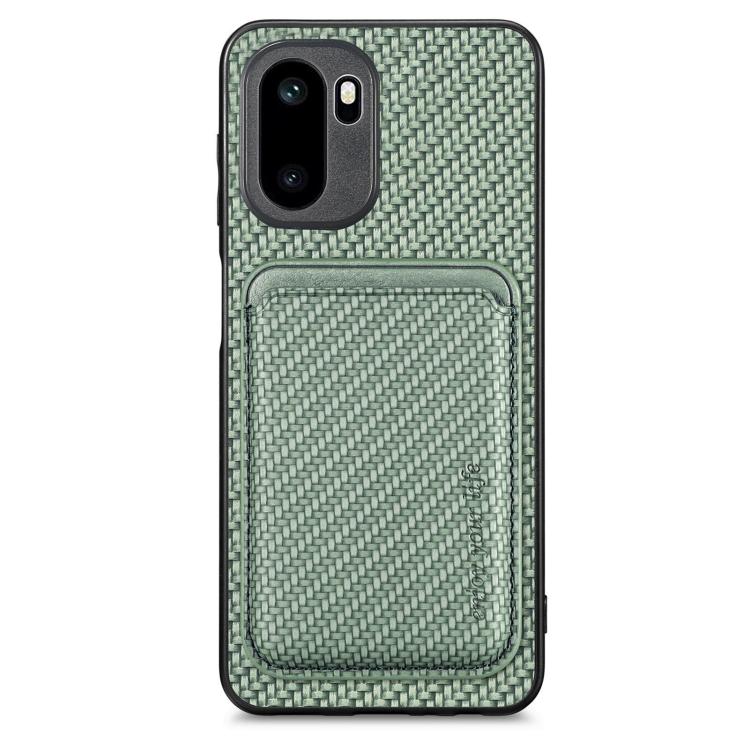 Carbon fiber leather MagSafe phone case with card holder, green