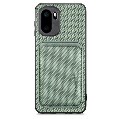 Carbon fiber leather MagSafe phone case with card holder, green