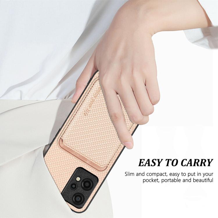 Tan carbon fiber leather MagSafe phone case with pull-out card slot