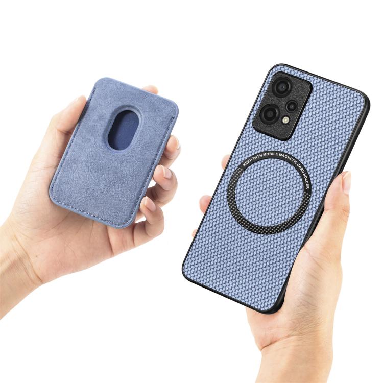 Blue carbon fiber leather MagSafe phone case with matching card holder