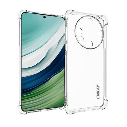 Clear TPU shockproof phone case with camera cutout and ENKAY logo, green/blue phone shown