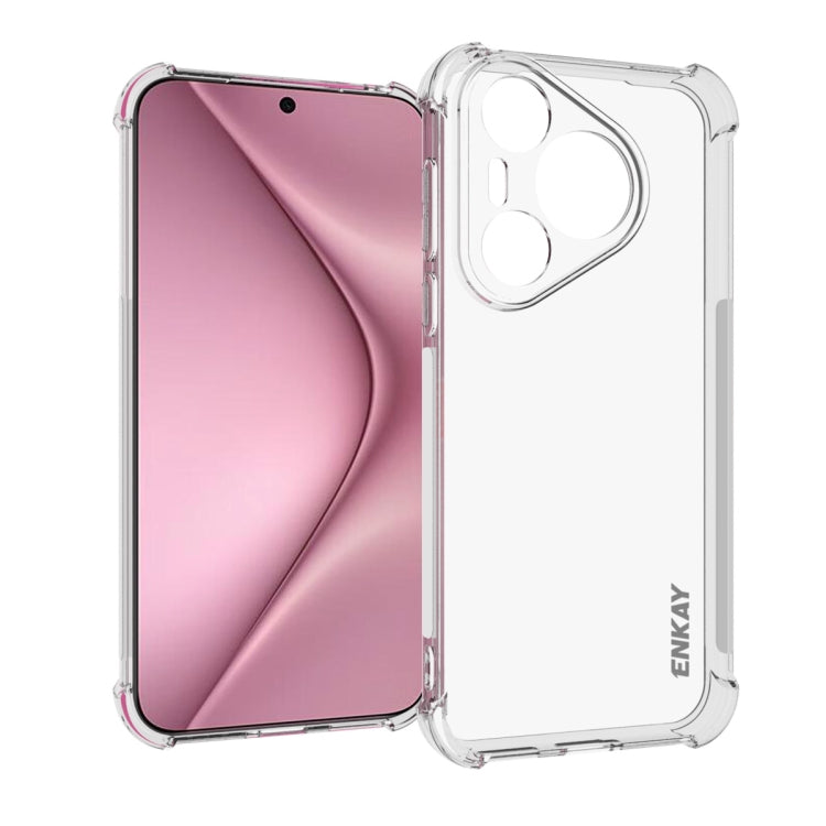 Clear TPU shockproof phone case with camera cutout and ENKAY logo, pink phone shown