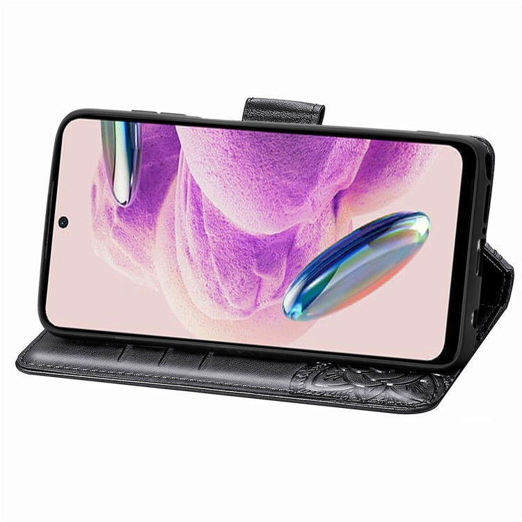 Butterfly embossed leather folio phone case with kickstand, dark color for Redmi Note 12S