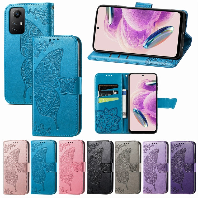 Embossed blue butterfly leather folio phone case with card slots for Note 12S