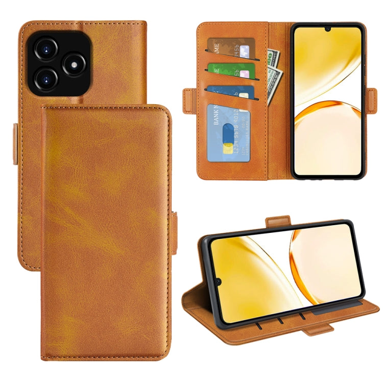 Brown magnetic flip leather phone case with card slots and stand
