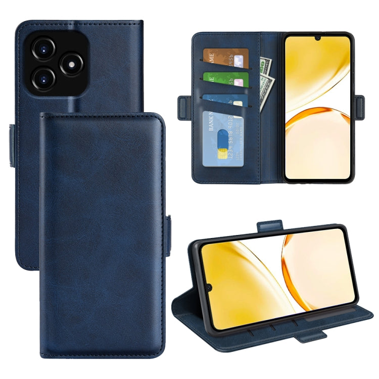 Dark blue magnetic flip leather phone case with card slots and stand