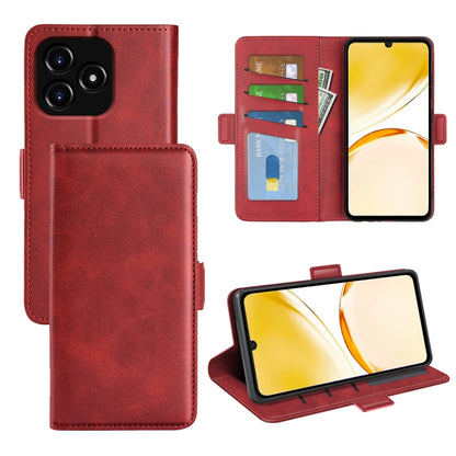 Red magnetic flip leather phone case with card slots and stand
