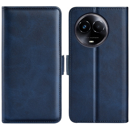 Dark blue leather horizontal flip phone case with magnetic closure, camera cutout
