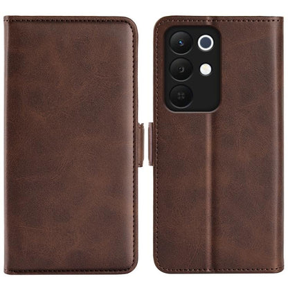 Magnetic flip leather phone case with horizontal buckle, brown dual-side cover.