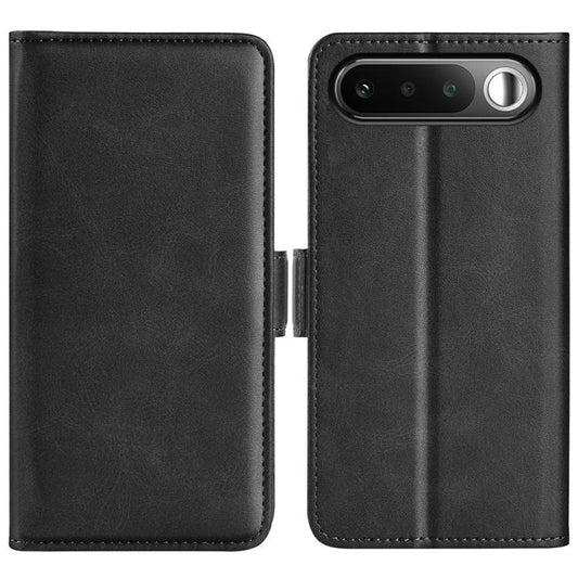 Magnetic flip leather phone case with horizontal buckle, black