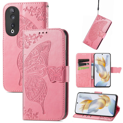Butterfly Love Flower Embossed Leather Phone Case, For Honor 90, For Honor Play 40C / X5 Plus