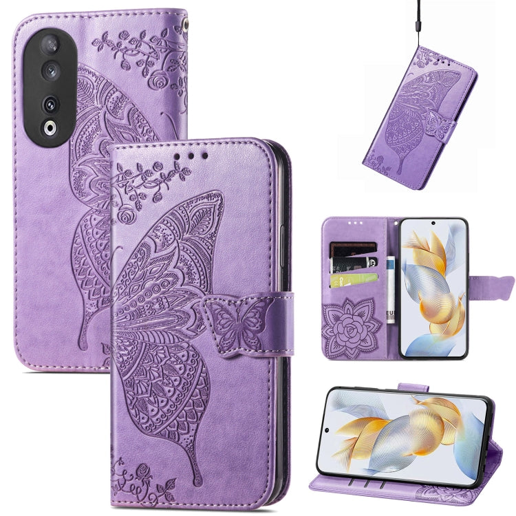 Butterfly Love Flower Embossed Leather Phone Case, For Honor 90, For Honor Play 40C / X5 Plus