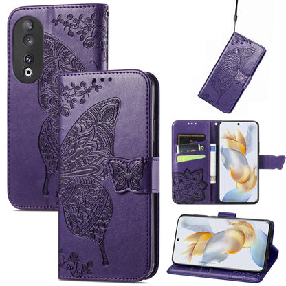 Butterfly Love Flower Embossed Leather Phone Case, For Honor 90, For Honor Play 40C / X5 Plus