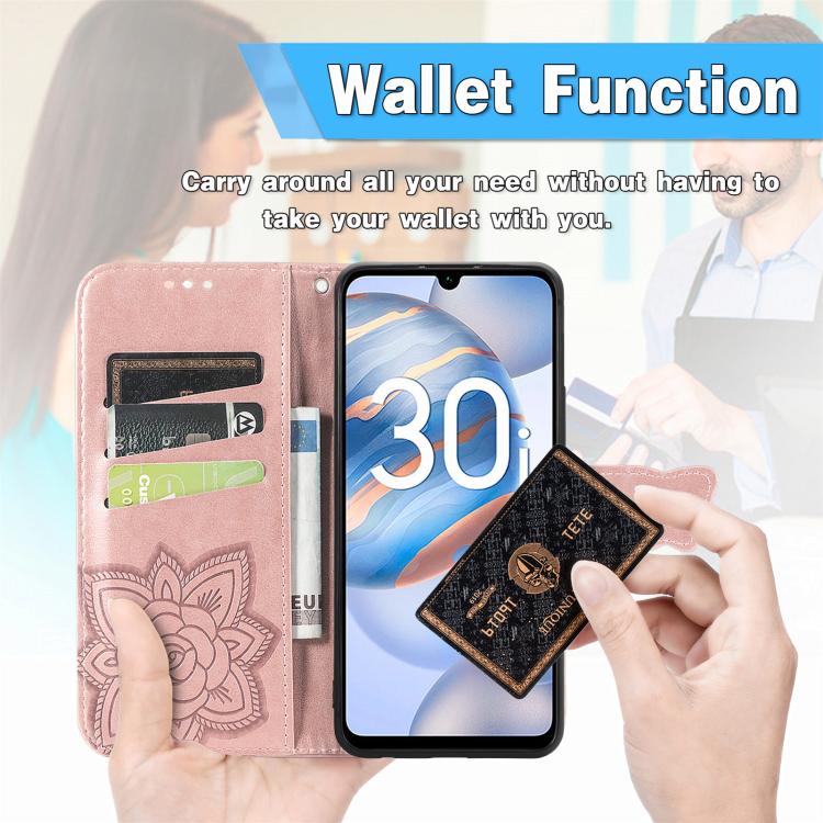 Butterfly Love Flower Embossed Leather Phone Case, For Honor 90, For Honor Play 40C / X5 Plus