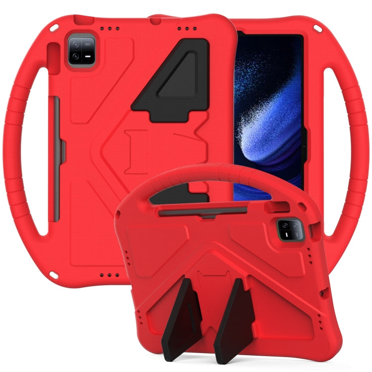 Red EVA shockproof tablet case with built-in kickstand and holder handle