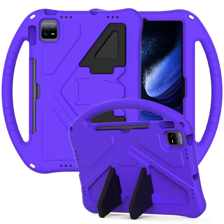 Purple EVA shockproof tablet case with built-in kickstand and holder handle