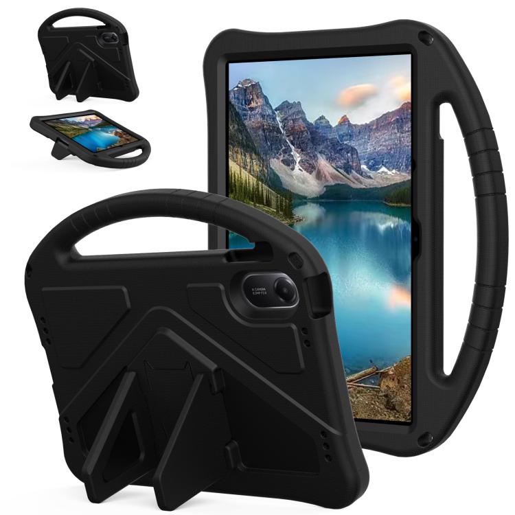 Shockproof tablet case with rugged handle and kickstand, dark black