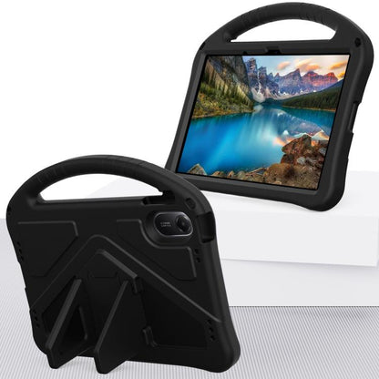 Rugged shockproof tablet case with handle and kickstand, dark black