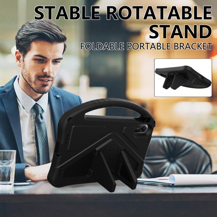 Shockproof tablet case with rotating stand and carry handle, dark black