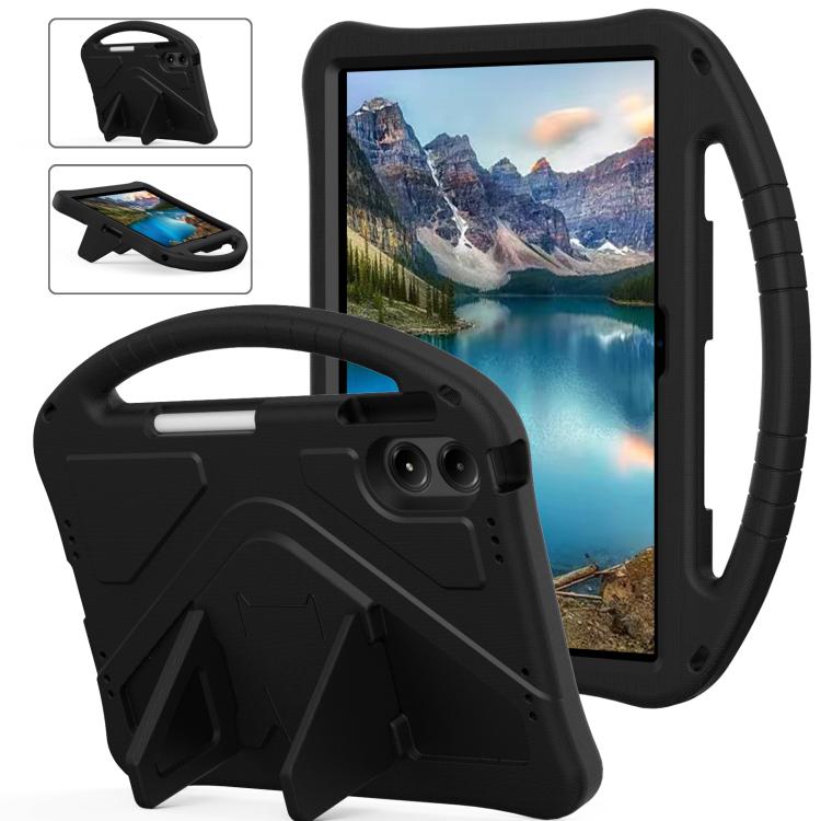 Black EVA shockproof tablet case with built-in kickstand and holder handle