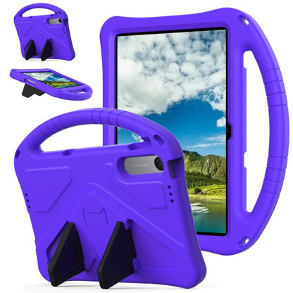 Shockproof tablet case with stand and handle, purple rugged protective cover with handle