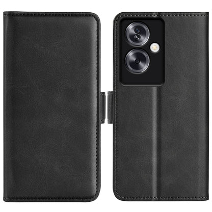 Black leather flip phone case with magnetic buckle and camera cutout