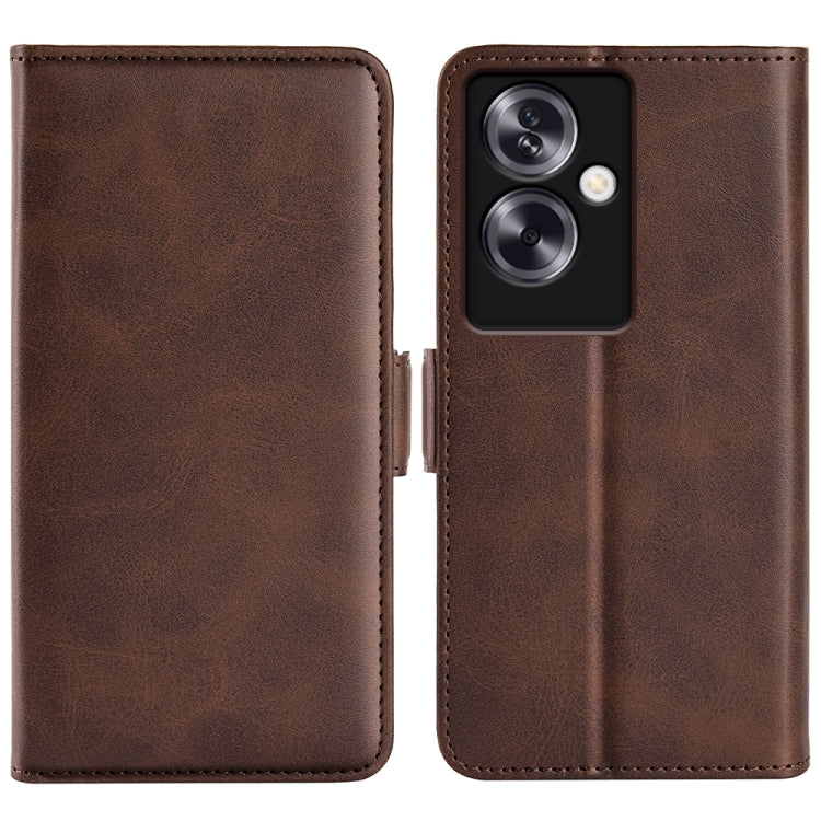 Brown leather flip phone case with magnetic buckle and camera cutout