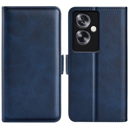 Dark blue leather flip phone case with magnetic buckle and camera cutout
