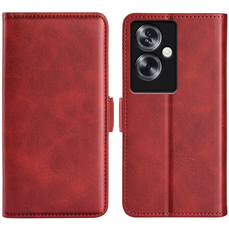 Red leather flip phone case with magnetic buckle and camera cutout