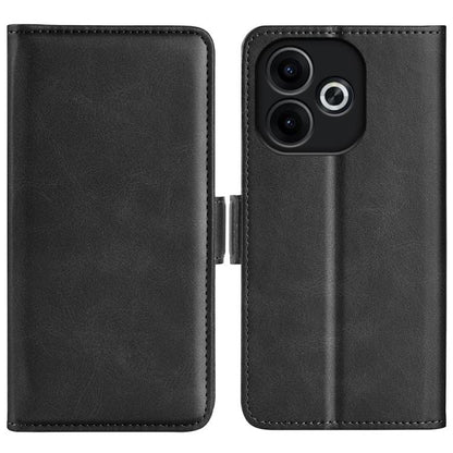 Black leather flip phone case with magnetic buckle, camera cutout with ring