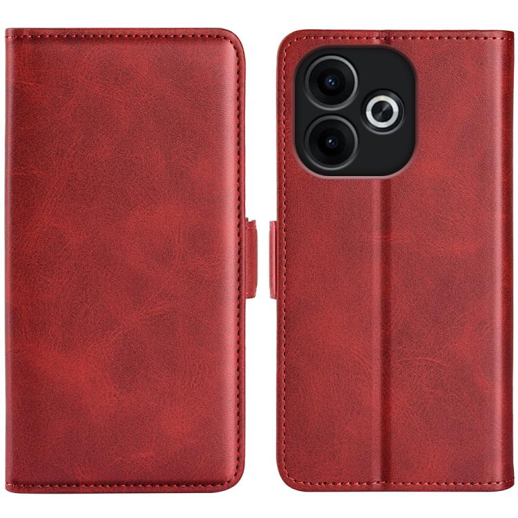 Red leather flip phone case with magnetic buckle, camera cutout with ring