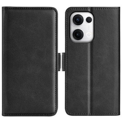 Dual-side magnetic flip leather phone case, black, phone back side in fitted cover