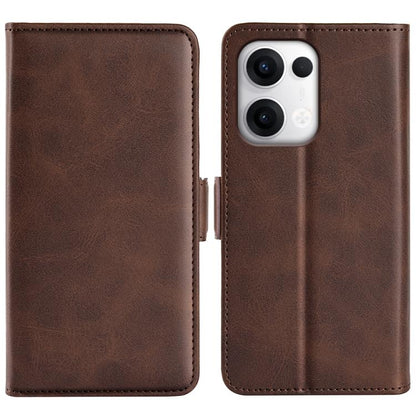 Dual-side magnetic flip leather phone case, brown, phone back side in fitted cover