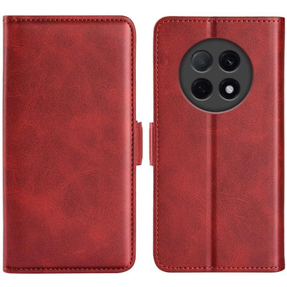 Red leather flip phone case with magnetic buckle, wallet style, camera cutout