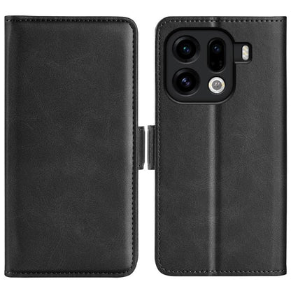 Black dual-side magnetic flip leather phone case with camera cutout and top side opening