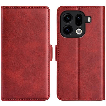 Red dual-side magnetic flip leather phone case with camera cutout and top side opening