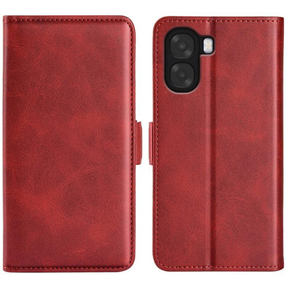 Red magnetic flip leather phone case with magnetic clasp and camera cutout
