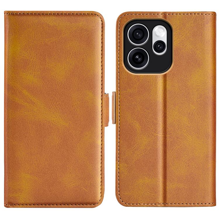Tan magnetic flip leather phone case with magnetic clasp and triple camera cutout