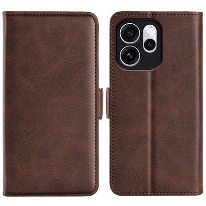 Brown magnetic flip leather phone case with magnetic clasp and triple camera cutout