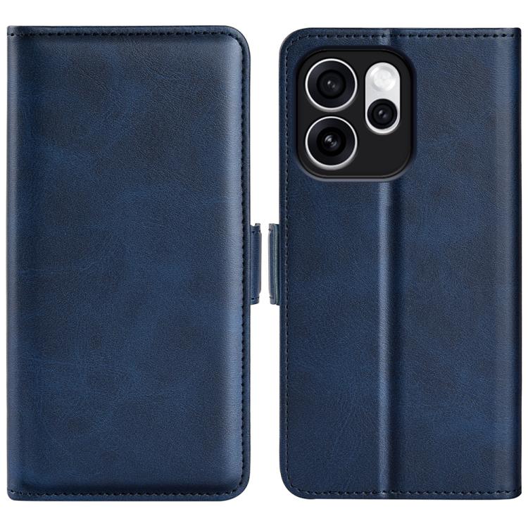 Dark blue magnetic flip leather phone case with magnetic clasp and triple camera cutout