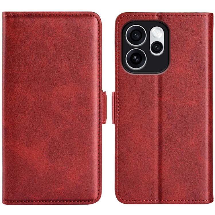 Red magnetic flip leather phone case with magnetic clasp and triple camera cutout
