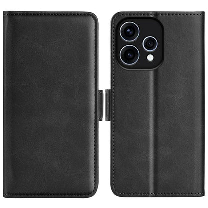 Black leather flip phone case with magnetic buckle; card-slot style wallet cover.