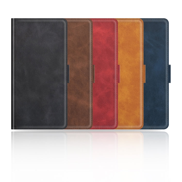 Dual-side magnetic buckle horizontal flip leather phone case, multi-color: black, brown, red.