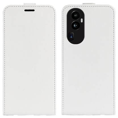White vertical flip leather phone case with visible camera cutouts on the back