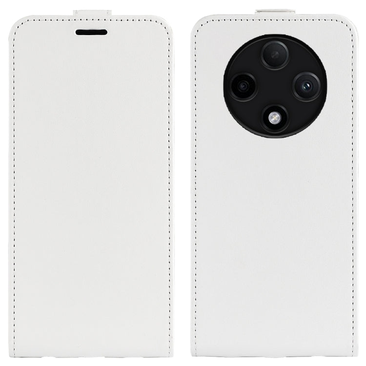 Textured white leather vertical flip phone case, front and back with camera openings